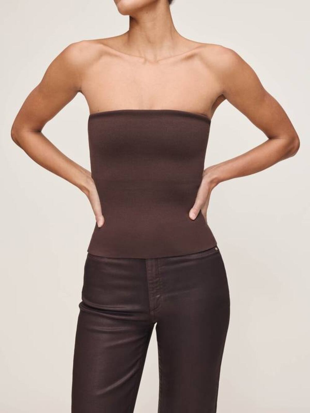 DL1961 Tube Top Instasculp Fine Knit in Brown XS NEW Minimalist QuietLuxury